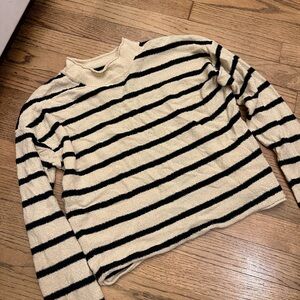 J. Crew Black and Cream Striped Crewneck Sweater